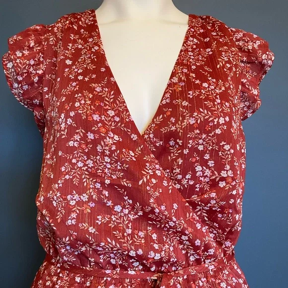 Ann Taylor Womens 8 Shimmer Floral Flutter Cottage Boho Midi Dress - Picture 5 of 15